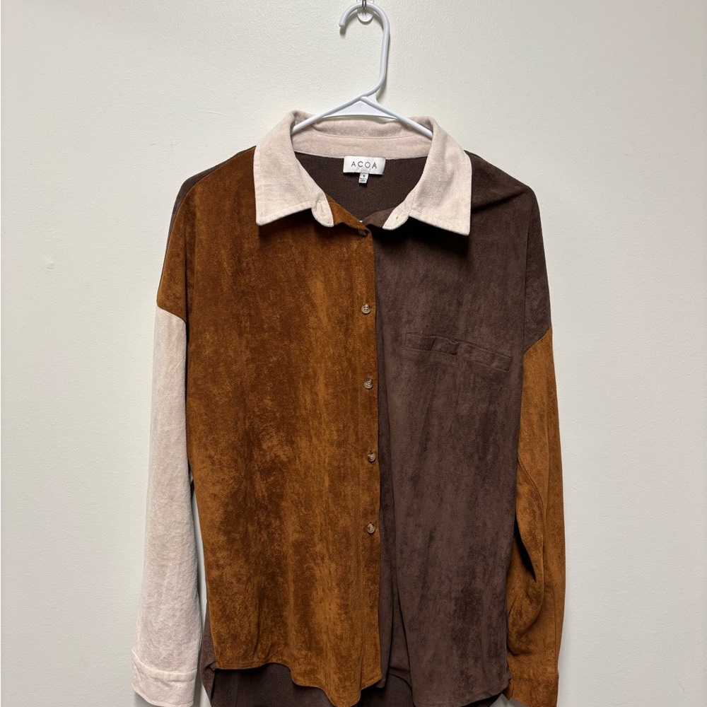 Corduroy Button Down Shirt in Brown and Tan